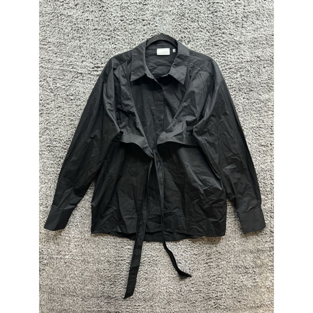 Viavia The Wrap Oversized Tie Button Down Shirt In Black Size L NWT